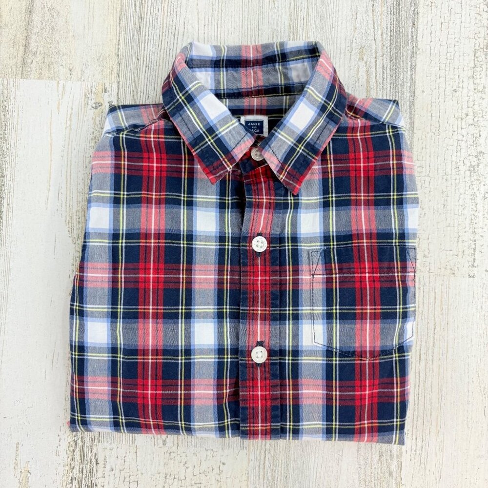 Janie and Jack Boys Sz 18 24 M Blue Red Plaid Button Down Long Sleeve Shirt
